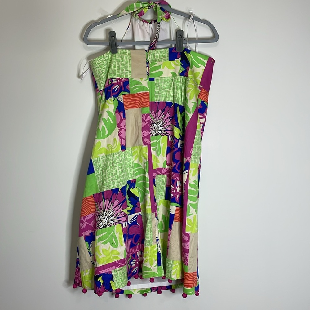 🌼 SIZE 14 Lilly Pulitzer Brighton Patchwork Pom Pom Trim Halter Sundress - Picture 5 of 16